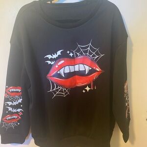 SHEIN Black Sweatshirt with Red Vampire Lips